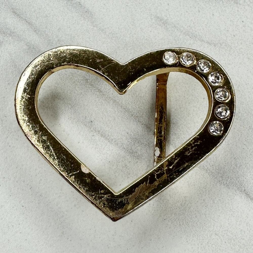 Small Rhinestone Heart Belt Buckle Gold Tone ✨